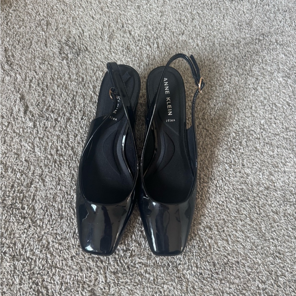 Anne Klein Glossy Black Slingback Heels